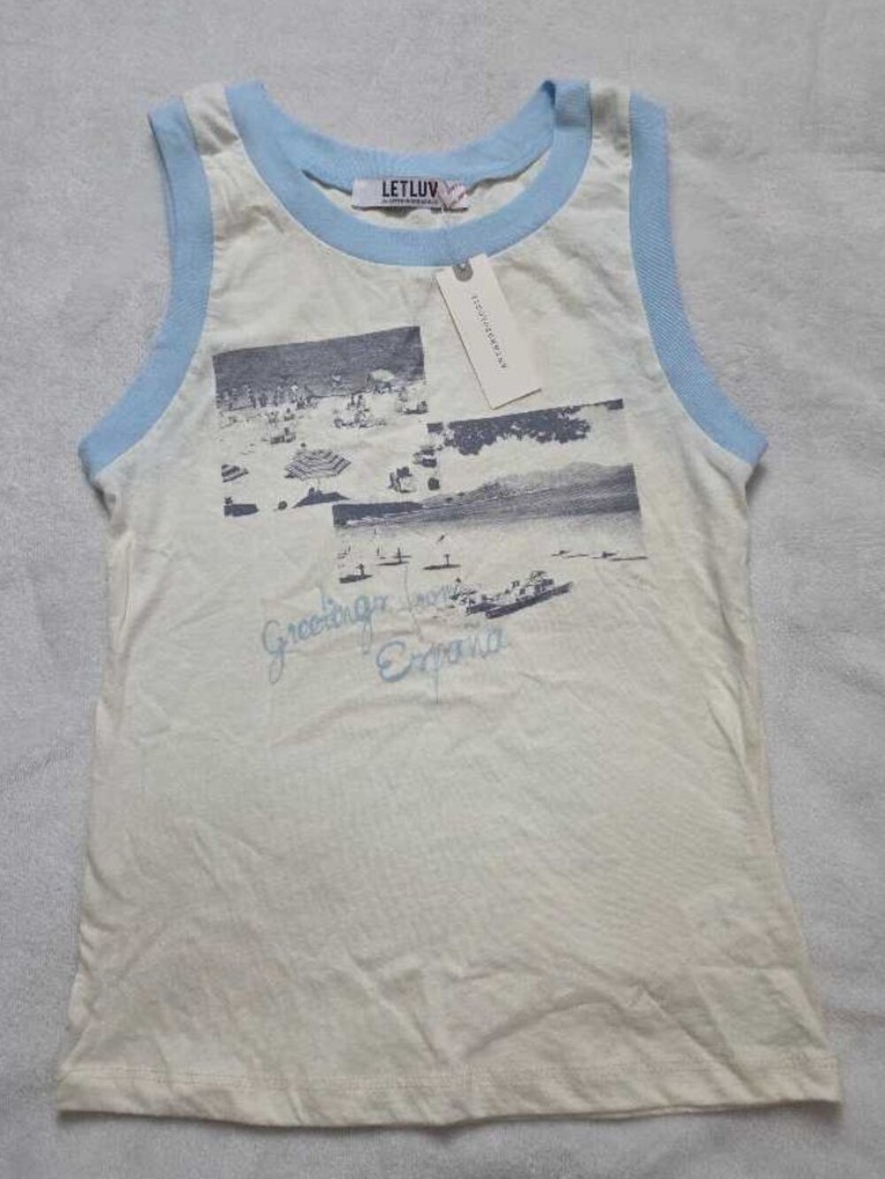 New XS LetLuv for Anthropologie 'Greetings from Spain' photographic tank top